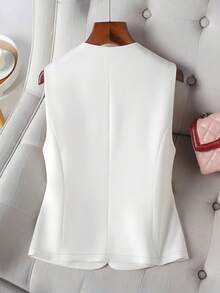 女式休闲轻便单排扣无袖西装外套，春夏