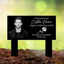 1pc Customizable Memorial Stake - Metal With Colored Photo, Name And Date, For Cemetery Memorial, Personalized Gravestone, Vintage-Style Outdoor Garden Tribute, With Frame And Message, Memorial Day Decoration, Weatherproof, Sympathy Gift - Black - View 2