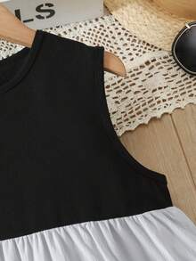 Tween Girls' Summer Contrast Color Patchwork Casual Dress - Black - View 4