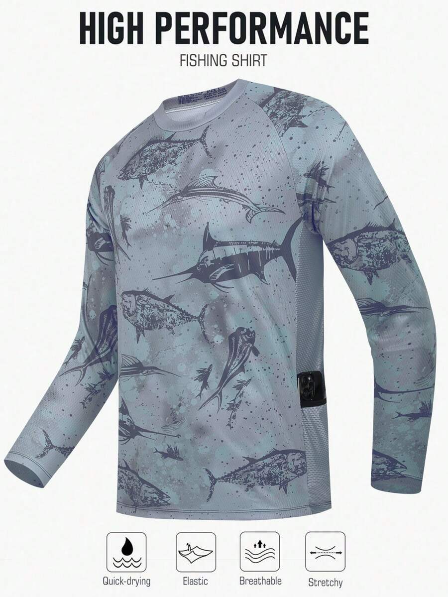 Fishing Shirts Long Sleeve Fishing Clothing Man Outdoor Summer Moisture Wicking Jersey Uv Protection Apparel TwoSide Pockets