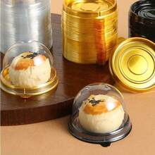 50个透明迷你蛋糕盒带盖圆形纸杯蛋糕托塑料蛋黄泡芙容器月饼圆顶盒烘焙包装盒厨房烘焙工具厨房用品 - 彩色 - 查看 1