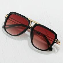 1 Pair Men's Plus Size Metal Oversized Square Vintage Casual Versatile Decorative Fashion Sunglasses, Suitable For Outdoor