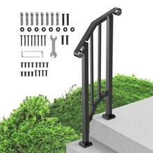 Outdoor Handrails For 1-2 Steps, Stair Hand Rail Kit With Installation Tools, Durable Carbon Steel Railings For Seniors, Ideal For Concrete Steps, Porch & Deck, Black Retro Arch Design - Outdoor Handrails Black - View 4