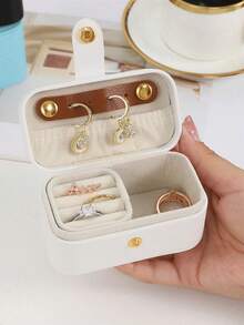 1pc Compact Portable Travel Minimalist Leather Jewelry Box, Ring, Necklace, Earring Storage Case, Display Gift Box - Multicolor - View 3