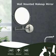 Wall Mounted Bathroom Mirror - 1X/3X Magnifying Makeup Mirror, Double-Sided Magnifying Mirror, Extendable Wall Mounted Bathroom Magnifying Mirror, 360 Degree Rotation - Chrome - View 5