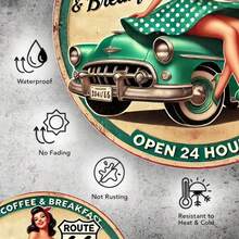 1pc Vintage Route 66 Coffee & Breakfast Sign - 8x8 Inch Durable Metal Wall Decor, Suitable For Bars, Cafes, Resorts - Retro 24 Hour Cafe Plaque, Great For Bartenders, Collectors And Entertainment Venues, Ideal For Home, Restaurant, Cafe, Garage Decor, Various Designs, Home Decor, Room Decor, Wall Decor, Birthday Gift, Graduation Gift, Random Hole Placement - Multicolor - View 3
