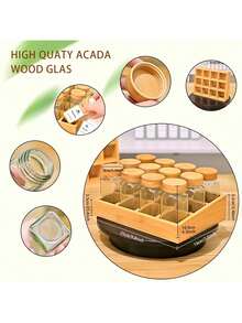 Bamboo Spice Rack With 12 Compartments, 12 Spice Jars (120 Ml), Drawer Organizer, Spice Rack With Spice Jars, Spice Labels, Spice Organizer - 12 Square Bottles With Bamboo Lids and Tray - View 3
