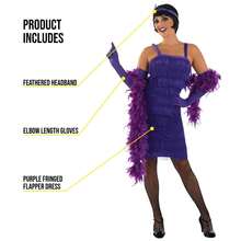 Morph Costumes Elegant 1920s Flapper Dress Costume For Women - Vintage Fancy Dress With Fringed Design, Long Gloves & Feathered Headband - Purple - View 4