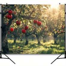 Hintergrund mit Apfelbaum, der in der Sonne erstrahlt - perfekt für Innen- und Außendekoration, Wohnzimmer, Büro oder Partyumgebung - aus Polyestermaterial, Dekorationshintergrund für Innenräume | Obstbaumdesign | Polyester Hintergrund, Außendekoration