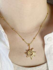 Charming Gold Stainless Steel Random Pearl Chain, Sun Pendant Adjustable Necklace For Women, Everyday, Vacation, Party Jewelry - View 11