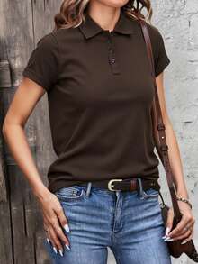 Playera polo dama mujer regular manga corta - Marrón Chocolate - Ver 2