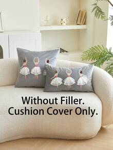 1 vỏ gối trang trí hình cô gái múa ba lê thêu màu xám, thích hợp để trang trí trong nhà, vỏ gối dùng cho mọi mùa, không bao gồm ruột gối - Xám - Xem 5