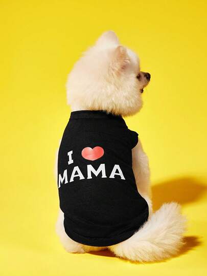 PETSIN 1pc Breathable Pet Vest, Summer, For Small And Large Dogs/Cats, Suitable For Bichon Frise, French Bulldog, Pomeranian, With 'I Love Mama' Print