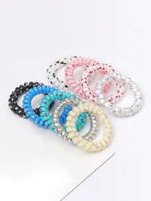 9 件彩虹螺旋发带，星星印花弹性发带，时尚百搭发饰马尾辫发夹发圈橡皮筋发绳 - 彩色 - 查看 1