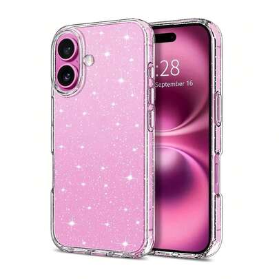 1 pezzo Custodia protettiva per telefono in TPU rosa glitterato e trasparente, paraurti morbido in TPU, compatibile con iPhone 17/17 Air/17 Pro/17 Pro Max/16/16 Pro/16 Plus/16 Pro Max 16/15 Pro Max/14 Pro Max/13 Pro Max/12 Pro Max/11 Pro Max/16 Pro Max, regalo per la Festa della Donna, festa, compleanno, anniversario