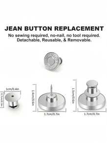 2 pièces/4 pièces/6 pièces Boutons de rechange pour jeans, boutons de taille sans clou, boutons de taille avec lettres argentées multifonctionnels amovibles. Kit de remplacement de boutons détachables pour jeans et jupes sans couture