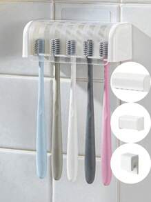 1 pièce Support mural pour brosse à dents sans perçage avec couvercle, Porte-brosse à dents électrique, Porte-dentifrice, Organisateur de brosse à dents auto-adhésif 2/5/6 fentes, Accessoires de rangement pour salle de bain (Blanc), Décoration de la maison et de la salle de bain Retour à l'école