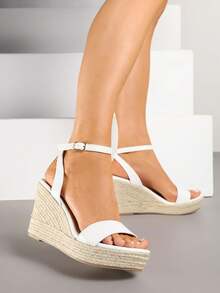 Sandalias de cuña bohemias con trenzas para uso diario - Blanco - Ver 2