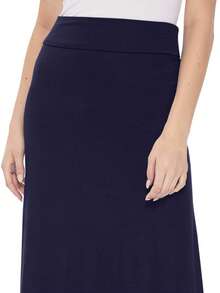 Maxi Length High Waist Foldable Waistband Solid Skirt  Plain  Casual  Elegant  Knitted Fabric        Home  Office  Street  Daily - 藏蓝色 - 查看 5