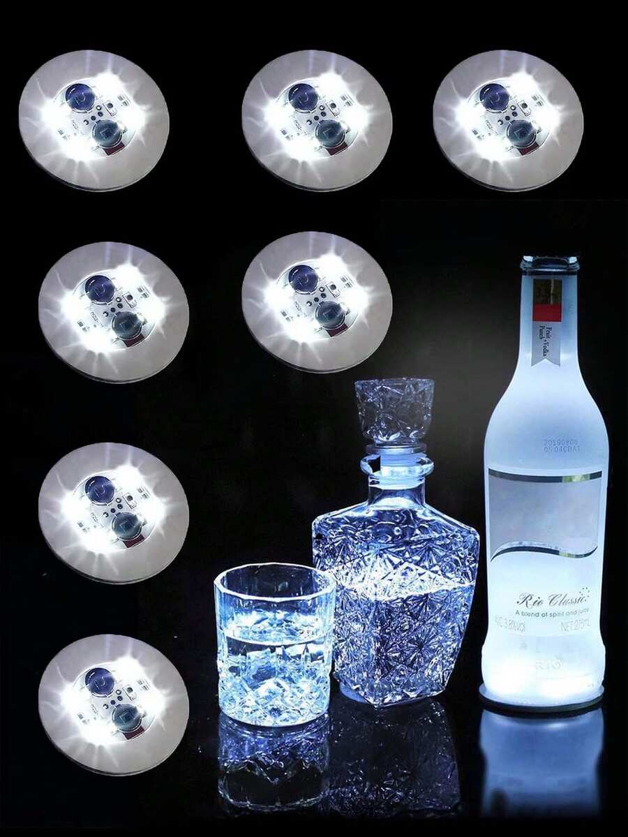 6/12/24pcs Luminous Bottle Sticker Light, LED Glowing Wine Bottle, Cocktail Glass Decorative Light, Party & Festival Supplies, LED Luminous Bottle Decoration, Bartender Accessories 2.36" Light, Suitable For Christmas, Bar, KTV, Wedding, Party, Cocktail Beverage Cup, Vase Decor