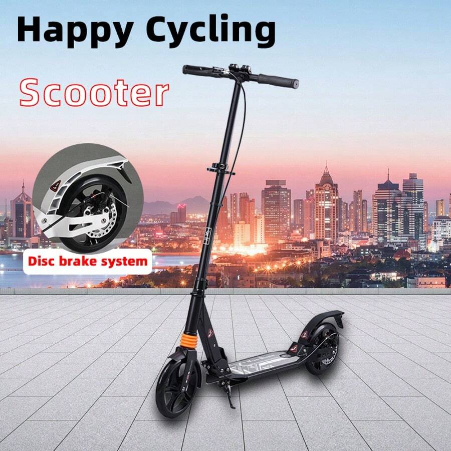 1pc Parallel Kick Scooter With Disc Brake Front & Rear Suspension, Non-Slip Handlebar Material, One-Button Folding Design, Portable For Outdoor, Adult Scooter