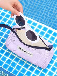 Conjunto de 1 Necessaire de Praia Grande em Nylon com Bolso para Óculos, Tamanhos P/G, Bolsa Tote Portátil com Vários Bolsos, Lavável, Cor Clara, Resistente à Areia, Ideal para Praia, Maquiagem e Cosméticos, Bolsa de Viagem, Bolsa para o Dia a Dia, Lancheira, Presente para o Início do Semestre, Primavera/Início do Verão, Aniversário, Férias, Uso Diário, Feriados, Dia das Mães, Bolsa, Necessaire de Maquiagem, Item Essencial para Viagem - Roxo Malva - Ver 3