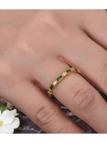 1枚精美戒指,祖母綠切割或圓形,與日常裝扮完美搭配,金色/玫瑰金色,非常適合派對禮物 - 金色 - 查看 4