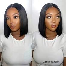 Glueless Wigs Human Hair Bob Straight Human Hair Lace Front Wigs For Beginners 100% Glueless Wigs 13x4 Lace Closure Human Hair Wig For Women Pre Cut Lace Natural Color 200% Density - Natural Black - 查看 4