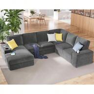 Merluxy 112 Inch Oversized U Shaped Couch, Modern Sectional Sofa With Storage, Large Living Room Sofa With USB & Type-C Charging Ports