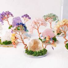 1PC Natural Crystal Lucky Tree Copper Wire Winding Amethyst Gravel With Agate Slice Base Home Decoration Money Trees - Original Stone Small Flower Tree - View 2