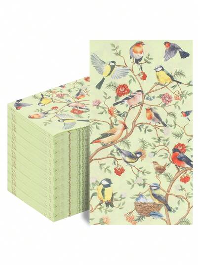 20pcs/40pcs/60pcs/Set Soft Long Rectangle Peony & Magpie Flower Printed 2-Ply Napkins, Opened Size 33cm*40cm, Suitable For: Wedding, Tea Party, Birthday Party Decorations, Party Supplies, Holiday Decorations, Holiday Supplies