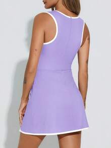 Fisoew Women's Tennis Dress 2-In-1 With Built-In Bra & Shorts - Breathable Fabric Sleeveless Crewneck Golf Athletic Mini Dress | Pockets | Summer Fashion Sporty Outfit Casual Y2K Streetwear