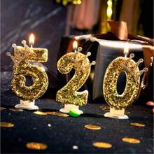 1 件全新数字纯金色闪光皇冠形生日蜡烛，非常适合浪漫派对、生日庆祝和单身派对蛋糕装饰、烘焙装饰， - 彩色 - 查看 7