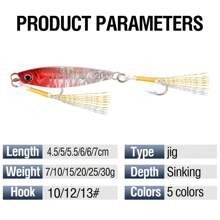 5Pcs Metal Jig Fishing Lure Fast Sinking 7g 10g 15g 20g 25g 30g Saltwater Casting Lure With Sharp Assist Hooks Vertical Jigging Artificial Bait