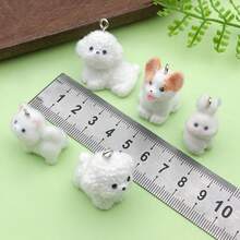 2/5 件可爱树脂柯基犬泰迪兔雕像饰物，带毛绒树脂 3D 动物吊坠，适用于 DIY 钥匙扣手链项链耳环珠宝制作工艺品配件 - 白色 - 查看 8