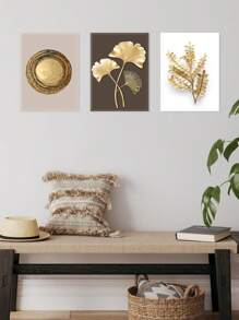 3 pièces Art mural moderne, œuvre d'art décorative dorée, Affiche imprimée de feuille de Gingko, Peintures sur canevas de feuilles, Art mural élégant, Peintures classiques, Esthétique de la pièce, Décoration de la maison, Cadeau idéal, Pour le salon, la chambre à coucher, la salle de bain, Cadre en option