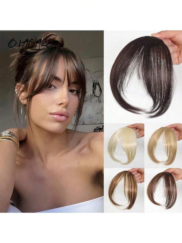 Peluca sintética de 8 pulgadas con flequillo lateral central, flequillo diagonal francés sin costuras