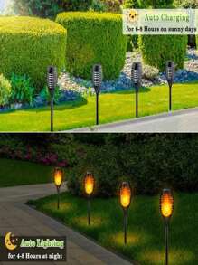 6 pezzi di luci da esterno, luci solari per esterno upgrade set da 6 pezzi, luci solari a torcia con fiamma tremolante, luci da giardino, luci da cortile, luci da prato, luci decorative da torcia per vialetti, giardino, patio
