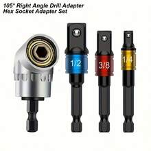 4pcs/Set, Heavy Duty Impact Electric Hand Tools, Driving Socket Adapter Extension Kit, 1/4", 3/8", 1/2" Hex Shank Drill Bit Nut Driver Set + 105-Degree Right Angle Driver, Extension Screwdriver Drill Bit Attachments - الأسود - مشاهدة 3