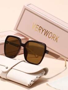 Verywork 1 件方形优雅 Ins 风格奢华优质品牌设计女士时尚眼镜适合户外旅行露营夏季热带海滩度假时尚配饰适合夏季海滩度假、户外、旅行 - 彩色 - 查看 11