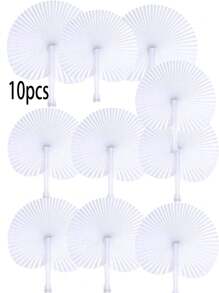 10pcs White Folding Handheld Organ Fan With Plastic Handle, Portable And Lightweight Wedding Birthday Party Decoration Fan, Can Be Customized DIY Blank Surface, Bag Stuffing And Celebration Decoration, Mobile Accessories | Modern Design | Smooth Texture