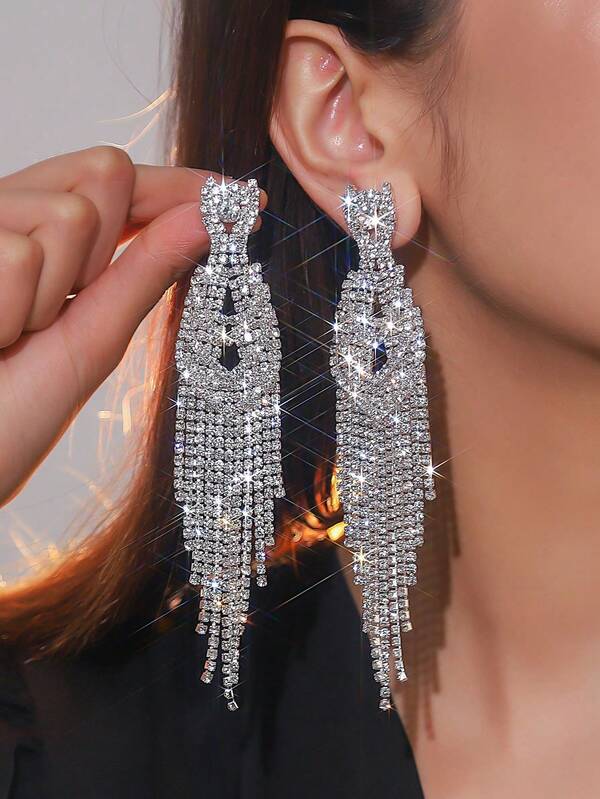 1 Pair Bohemian Claw Chain Fully Rhinestoned Elegant Formal Event Earrings