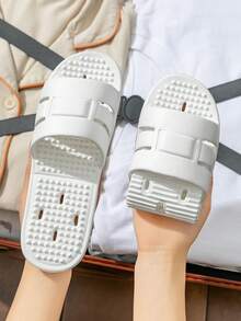 Pantuflas de viaje plegables unisex, sandalias de masaje impermeables y de secado rápido para el hogar, el baño y la ducha, ligeras y de secado rápido, con suelas suaves, aptas para todas las estaciones - Blanco - Ver 3