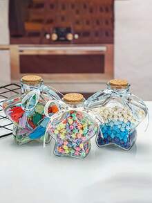 1pc Lucky Star Wishing Bottle With Wooden Cap, Glass Bottle Drifting Bottle, Holiday Gift, Origami Stars, Pentagram Storage Wish Bottle - Multicolor - View 2