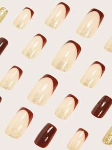 24 Peças Conjunto de Unhas Postiças Curtas de Formato Quadrado para Outono e Inverno, com Flores Elegantes em Rosa Quente e Folha de Ouro Brilhante, Encaixam Perfeitamente no Kit de Unhas Falsas de Cobertura Total, Inclui 1 Peça Folha de Adesivos e 1 Peça Lixa Pequena, para Uso Diário, Escritório, Festa em Casa, Acessórios de Joias Falsas para Mulheres, Pontas de Unhas Falsas 1 Peça Faixa de Lixa, Envio Aleatório de Gel Gelatina