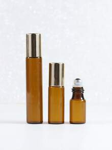 2pcs/3pcs/4pcs 3ml/5ml/10ml Brown Steel Ball Glass Roller Bottles, Refillable Essential Oil Perfume Travel Containers - Brown - View 3