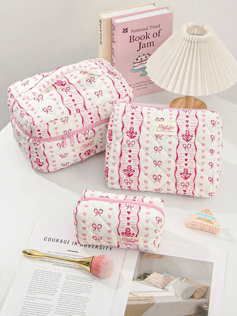 1PC Blue Striped Flower Makeup Bag, Quilted Portable Toilet Bag, Makeup Bag, Large Capacity Storage Bag, Suitable For Wallet, Lipstick, Sanitary Napkins, Pads, Coins, Keys, Earphones, Earphones And Accessories, Travel Storage Bag, Earrings, Bracelets, Necklace, Glasses, Sunglasses, Suitable For Women, Girls, Teenagers, Candy, Nurses, Female Students, Students, Gifts. Cosmetic Bag