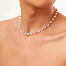 1pc Fashionable Minimalist Rhinestone & Faux Pearl Necklace, Men's Casual Daily Wear, Gift For Friend