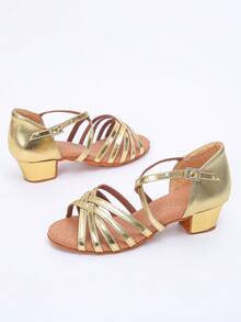 1 双全新时尚经典低跟软底拉丁舞鞋，适合女孩和儿童 - 金色 - 查看 6