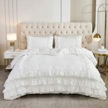 3 Pcs White Ruffle Comforter Set Boho Shabby Chic Bedding Sets, Soft Fluffy Comforters Sets For All Season,Vintage Ruffled Microfiber Lightweight Quilt Set Gift For Women Girls For Room Decor With 1 Comforter And 2 Pillowcases - White - View 1